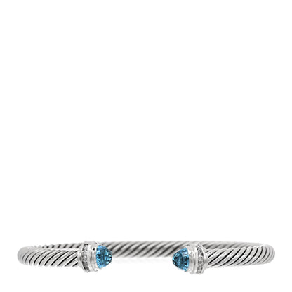 David Yurman Sterling Silver Diamond Blue Topaz 5mm Cable Classics Bracelet 1 of 3