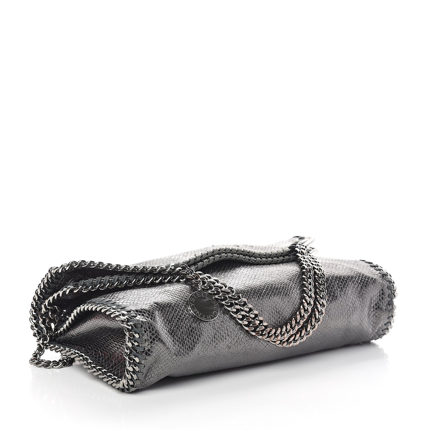 Metallic Snake Print Falabella Fold Over Tote Ruthenium