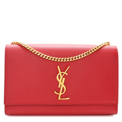 Saint Laurent Grain De Poudre Medium Monogram Kate Satchel Red 1 of 10