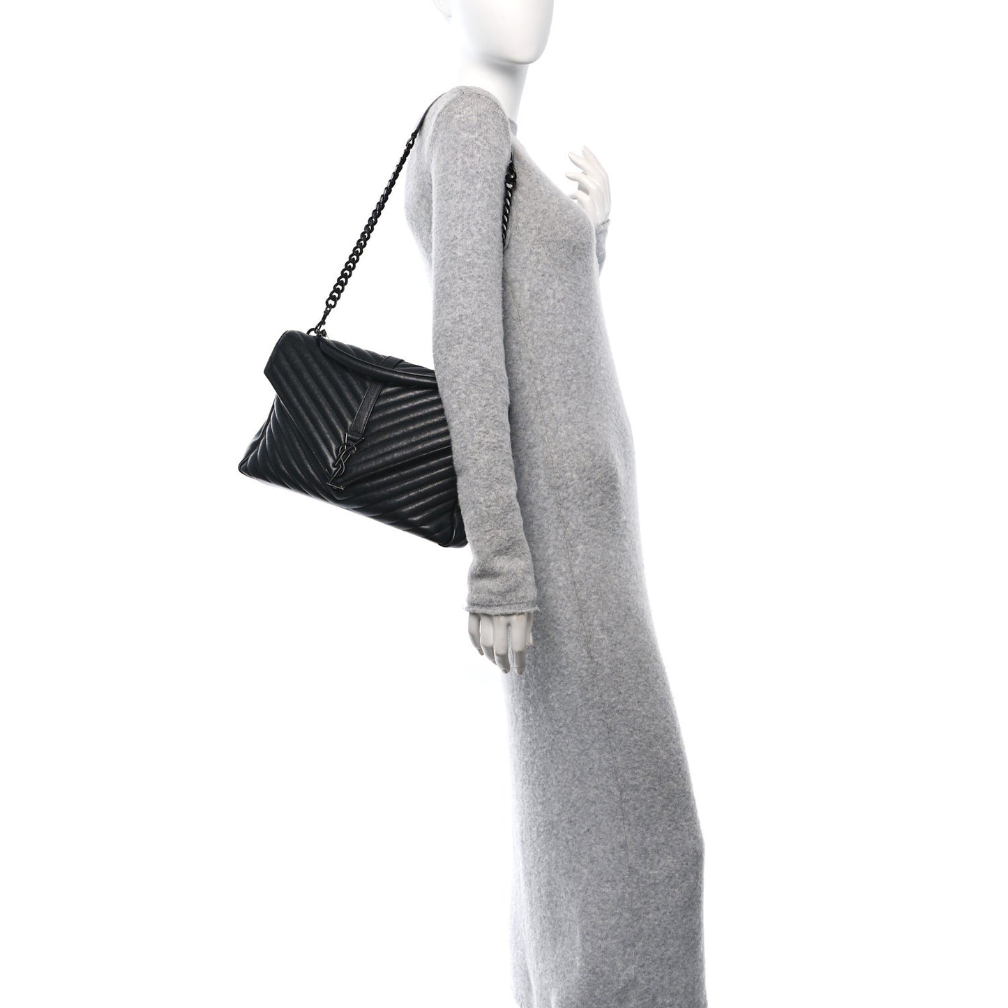 Sheepskin Matelasse Chevron Monogram Monochrome Large College Satchel Black
