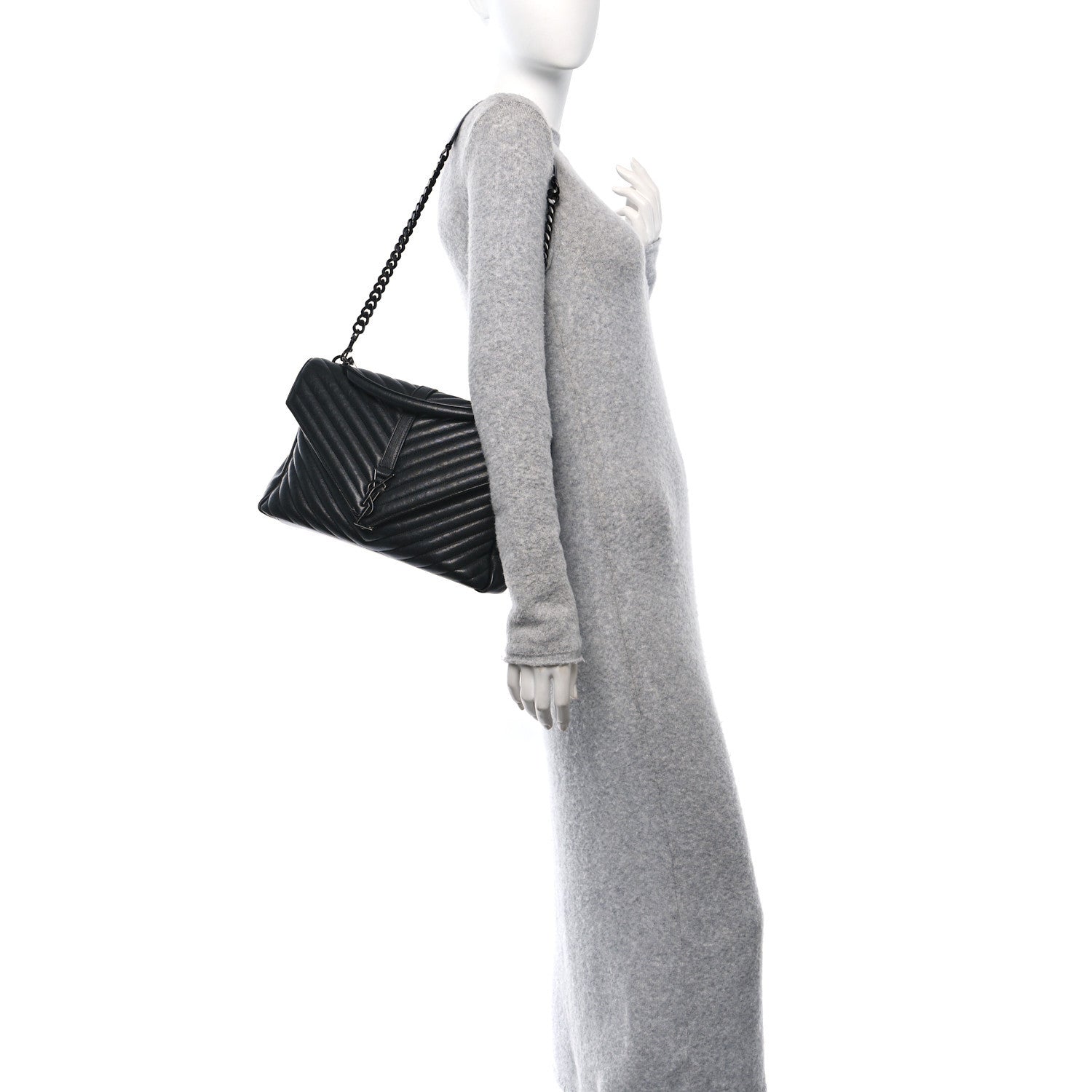 Saint Laurent Sheepskin Matelasse Chevron Monogram Monochrome Large College Satchel Black 2 of 11