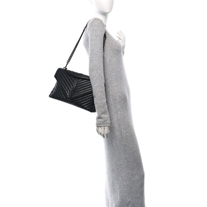 Saint Laurent Sheepskin Matelasse Chevron Monogram Monochrome Large College Satchel Black 2 of 11