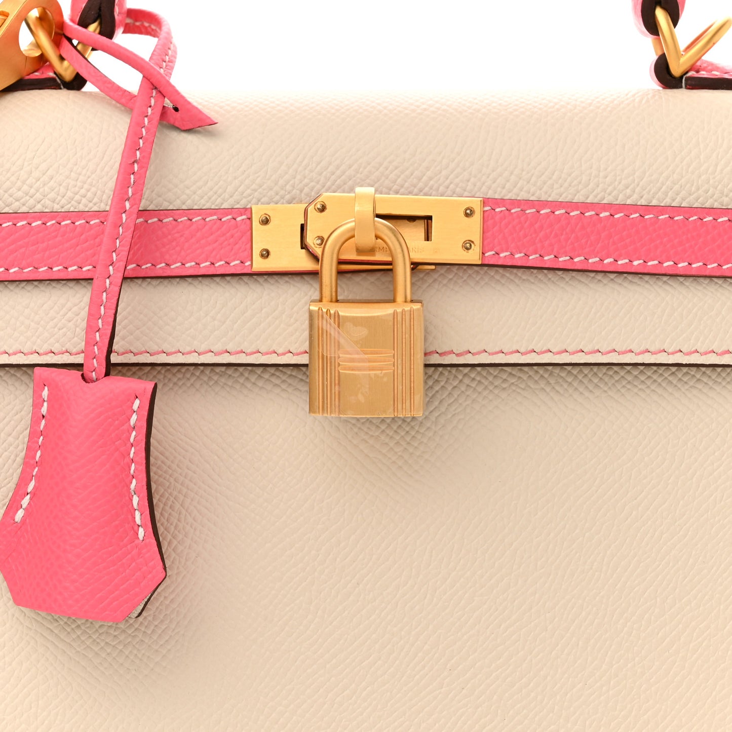 Epsom Bi-Color Horseshoe Kelly Sellier 25 Craie Rose Azalee