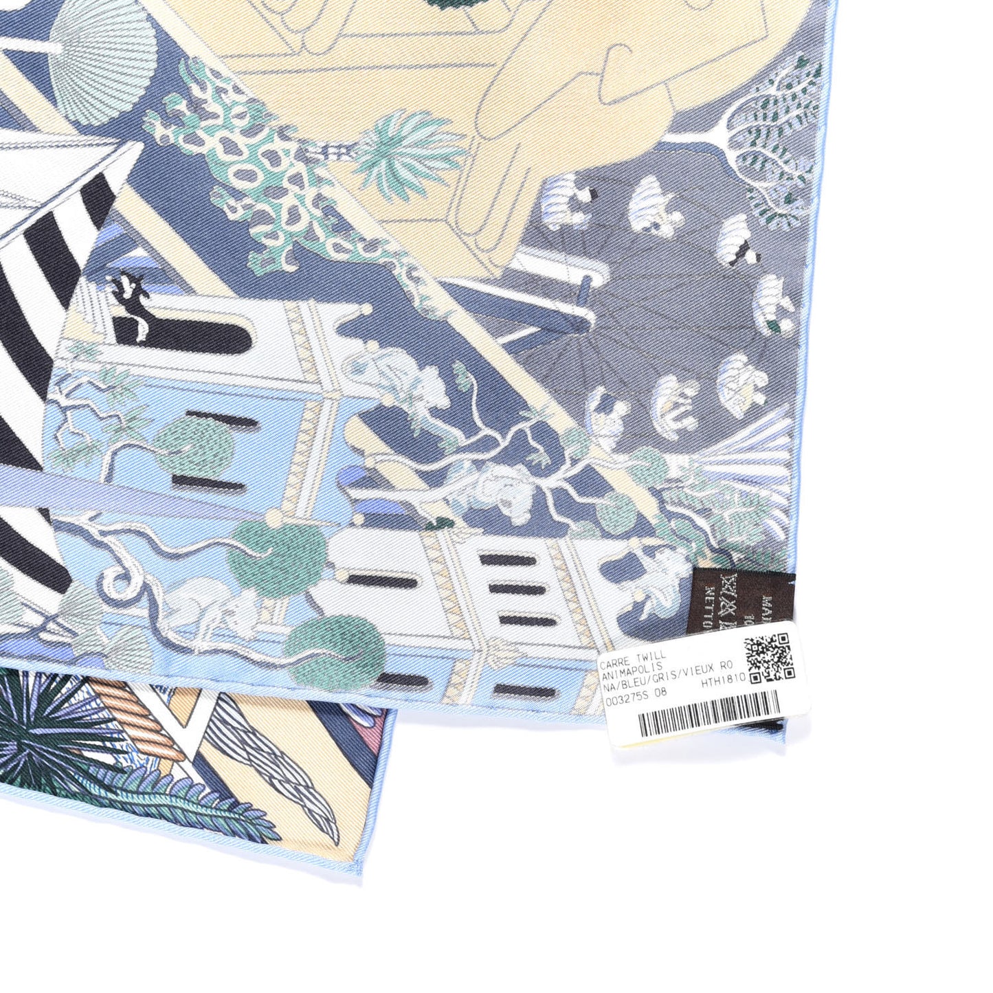 Silk Animapolis Scarf 90 Bleu Gris Vieux Rose