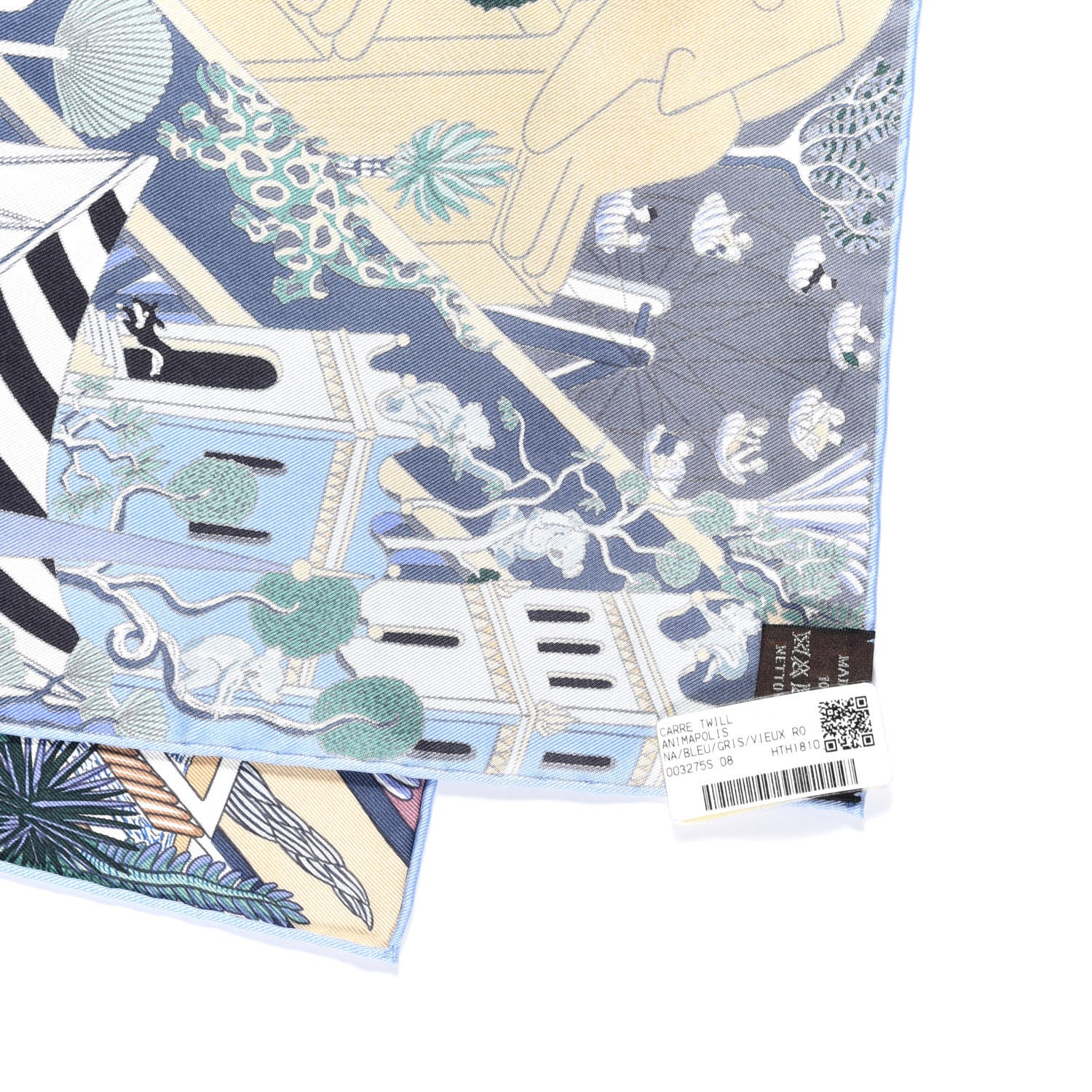 Hermes Silk Animapolis Scarf 90 Bleu Gris Vieux Rose 6 of 6