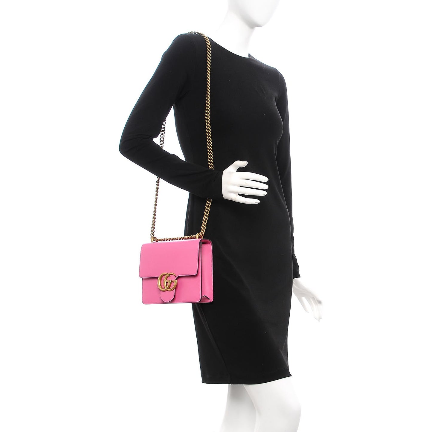 Knight Calfskin Small GG Marmont Chain Handle Bag Pink Tropical Flower