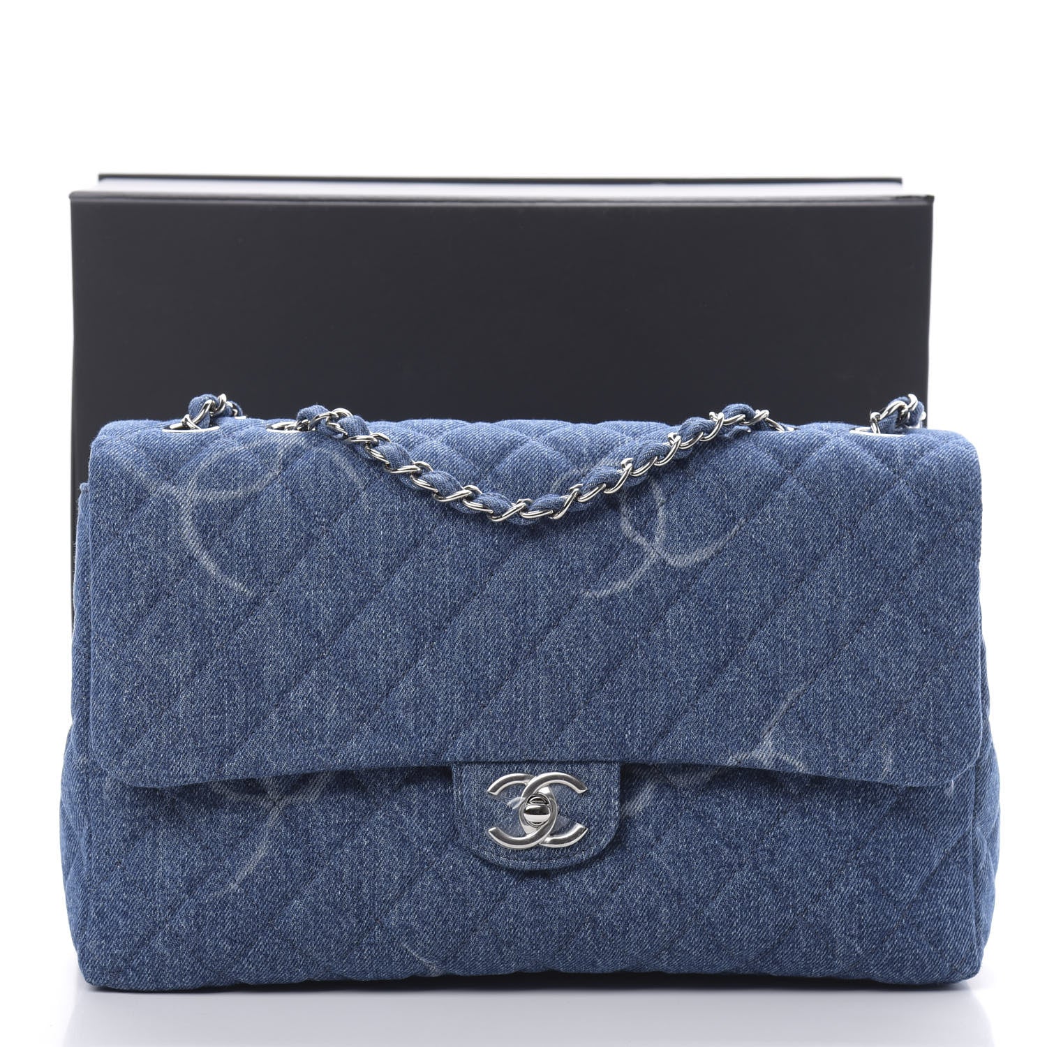 Chanel Denim Quilted CC Print Jumbo Single Flap Blue 11 of 11