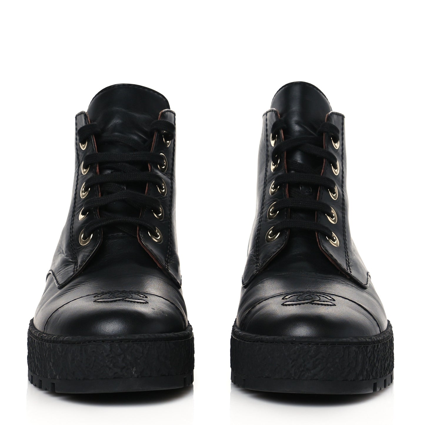 Calfskin Lace Up Cap Toe CC Boots 39.5 Black