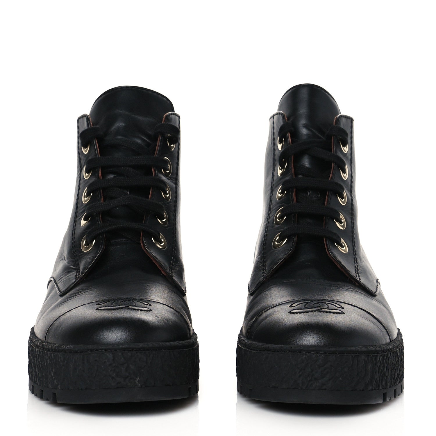 Chanel Calfskin Lace Up Cap Toe CC Boots 39.5 Black 2 of 9