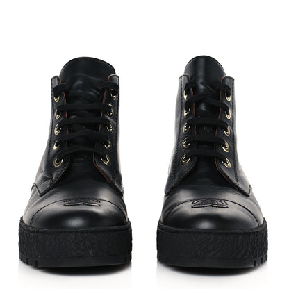 Chanel Calfskin Lace Up Cap Toe CC Boots 39.5 Black 2 of 9