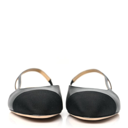Chanel Goatskin Grosgrain Cap Toe CC Slingback Flats 37.5 Black 2 of 9