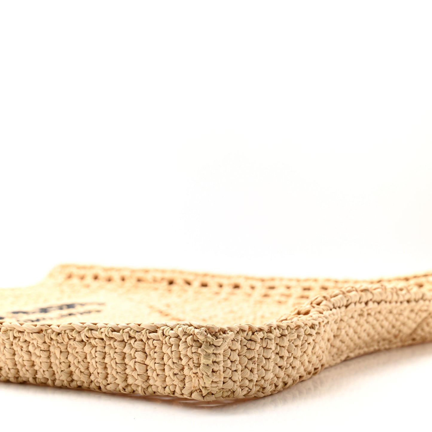 Yarn Raffia Effect Crochet Logo Embroidered Tote Bag Naturale