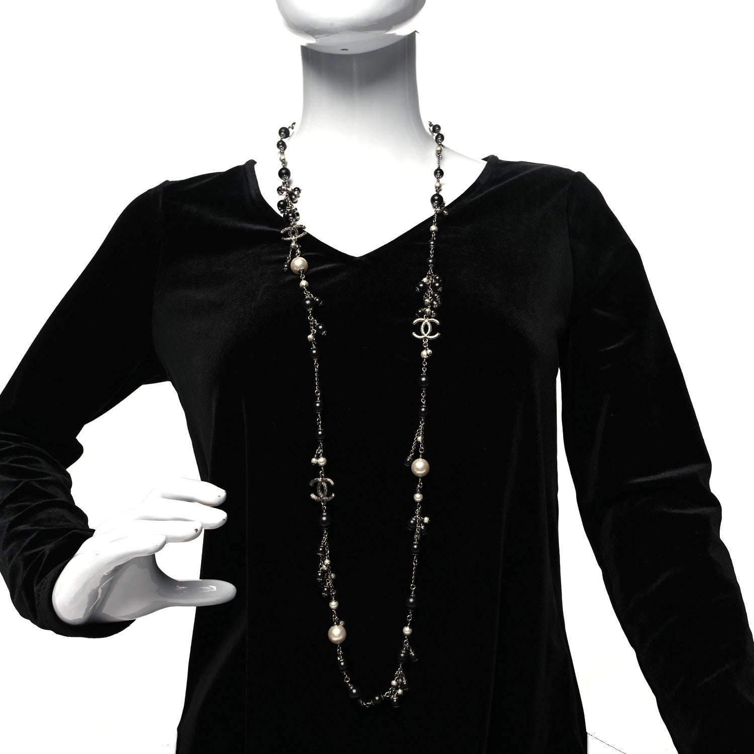 Chanel Ruthenium Pearl Beaded CC Long Necklace Black 2 of 5