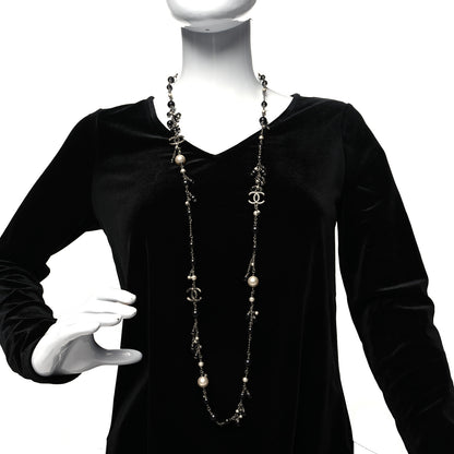 Chanel Ruthenium Pearl Beaded CC Long Necklace Black 2 of 5