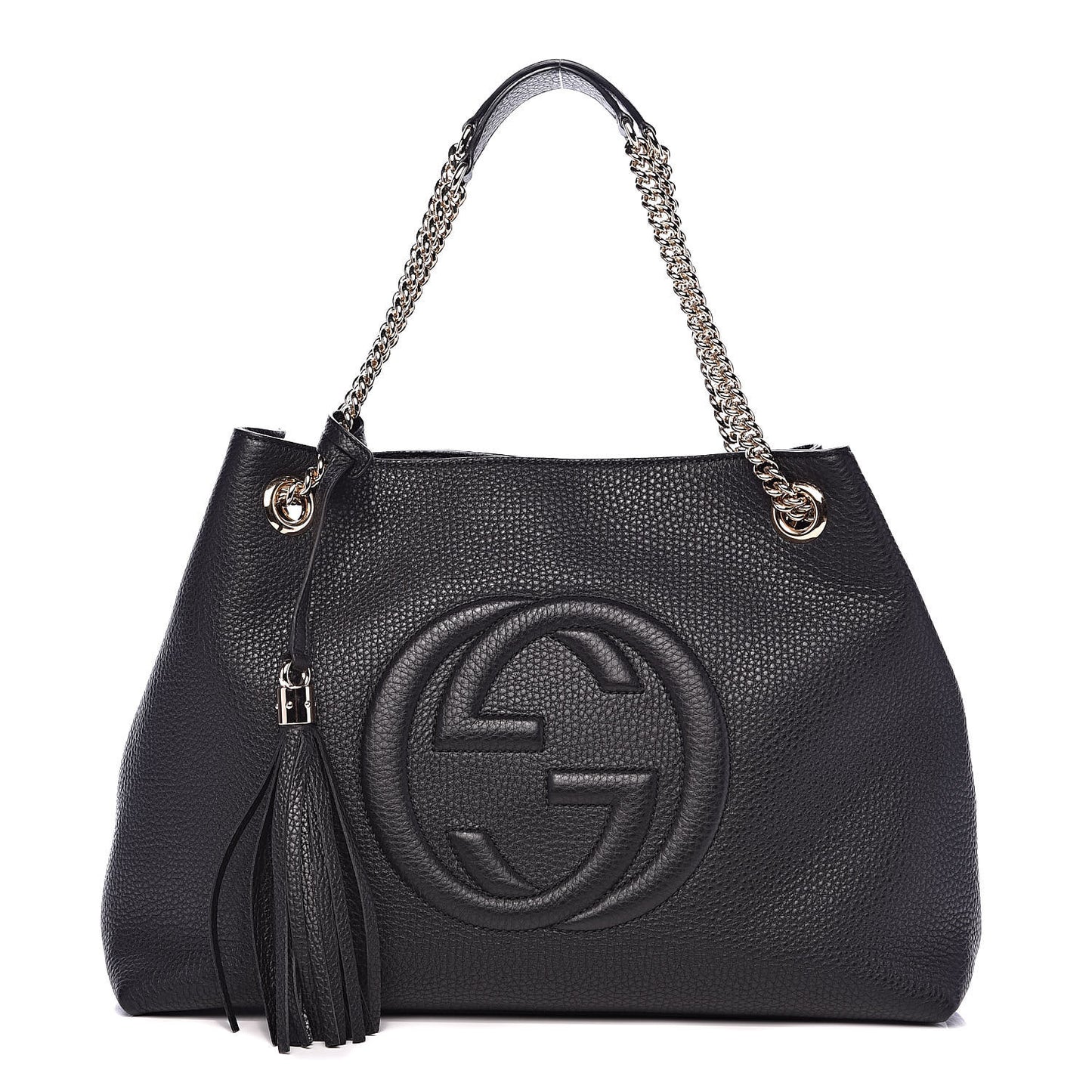 Pebbled Calfskin Medium Soho Chain Shoulder Bag Black