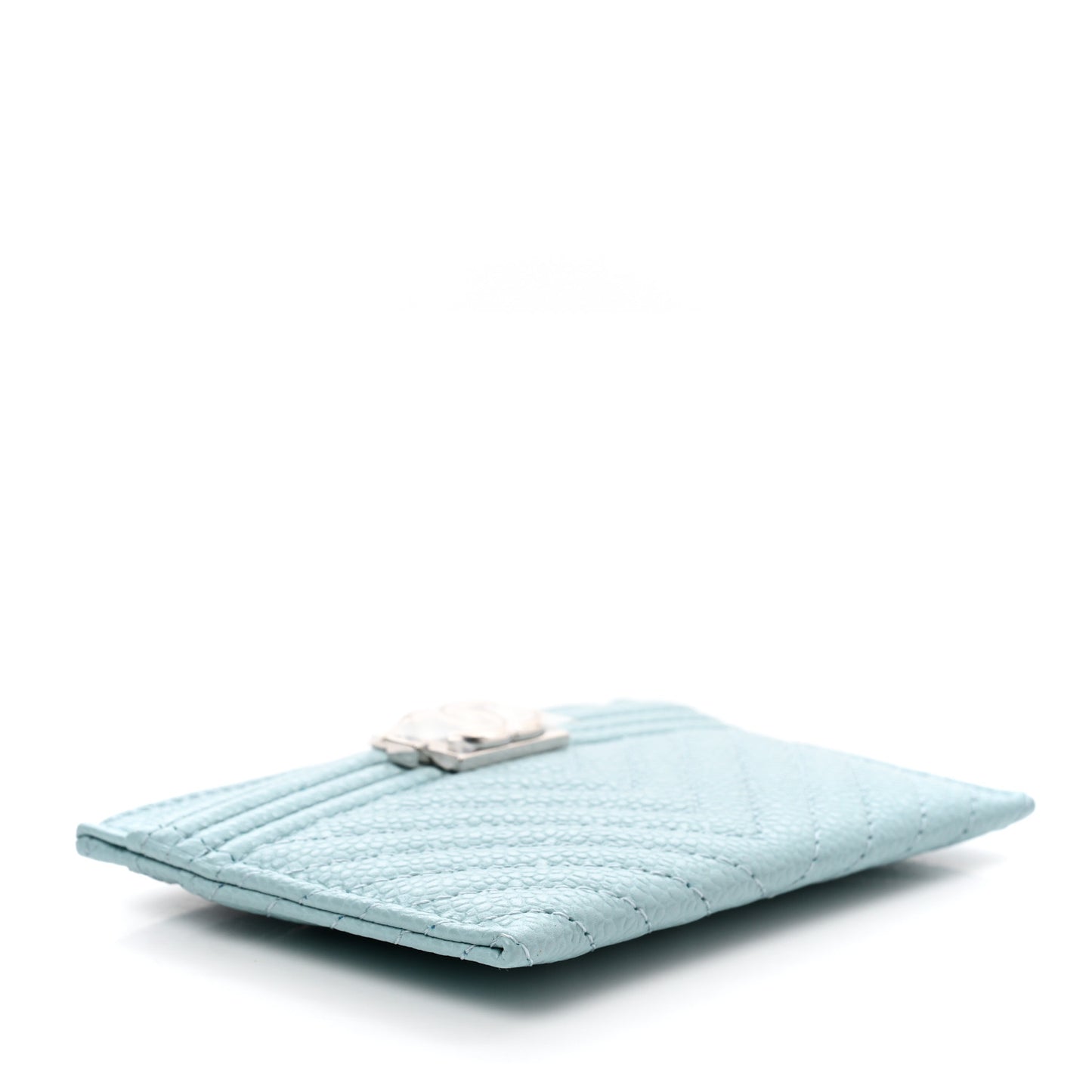 Caviar Quilted Chevron Boy Card Holder Light Blue
