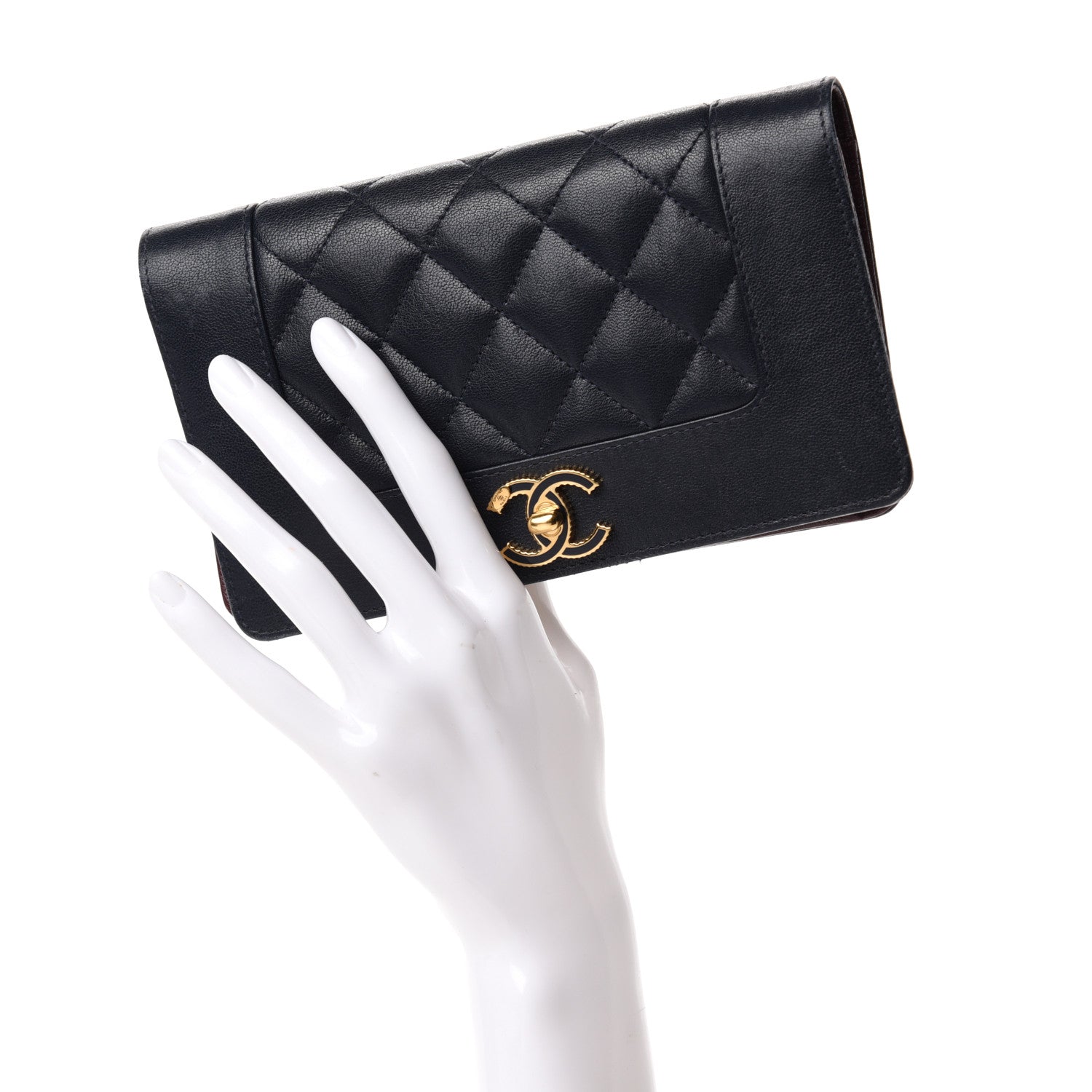 Chanel Sheepskin Quilted Mademoiselle Vintage Yen Wallet Navy 2 of 13