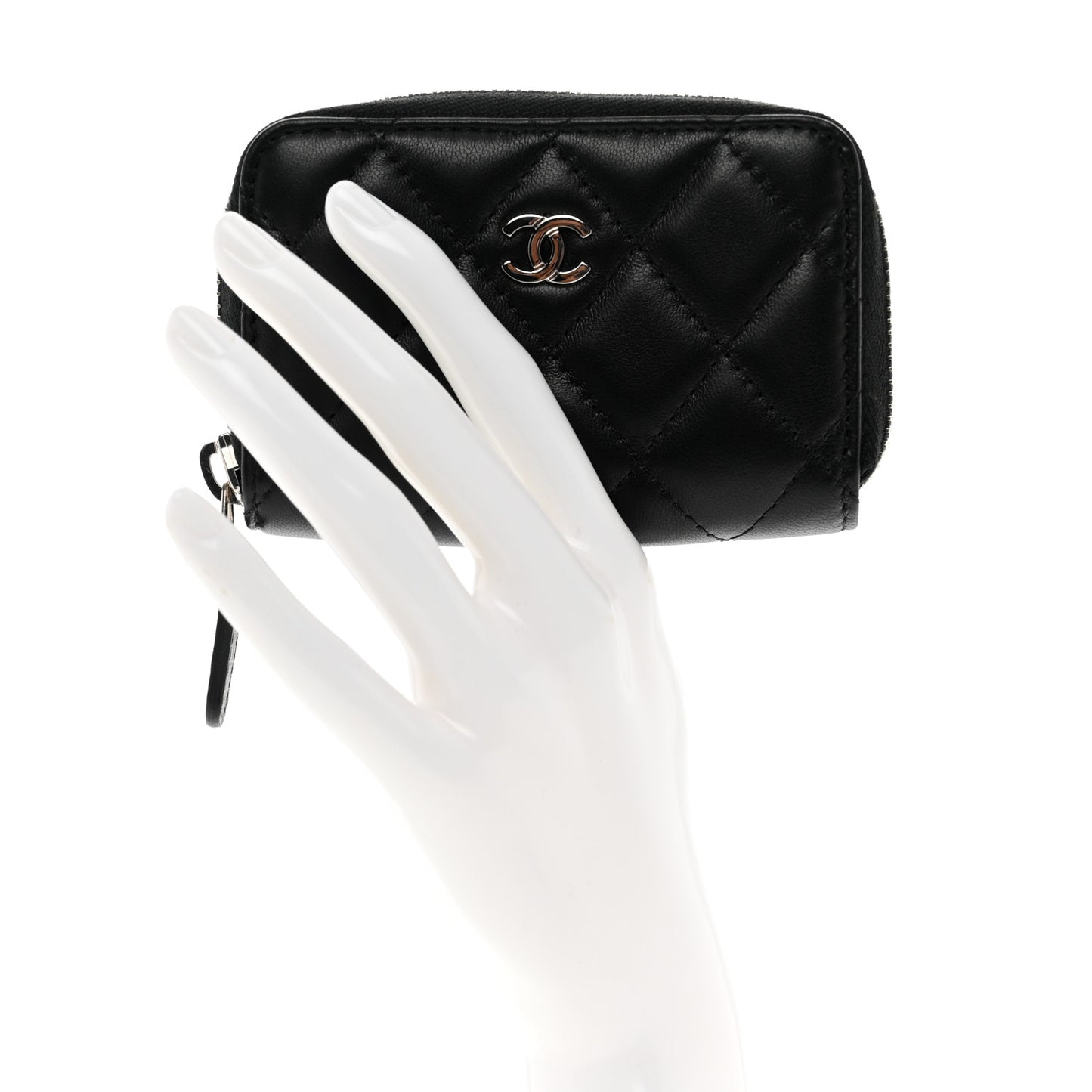 Lambskin Quilted Zip Coin Purse Black