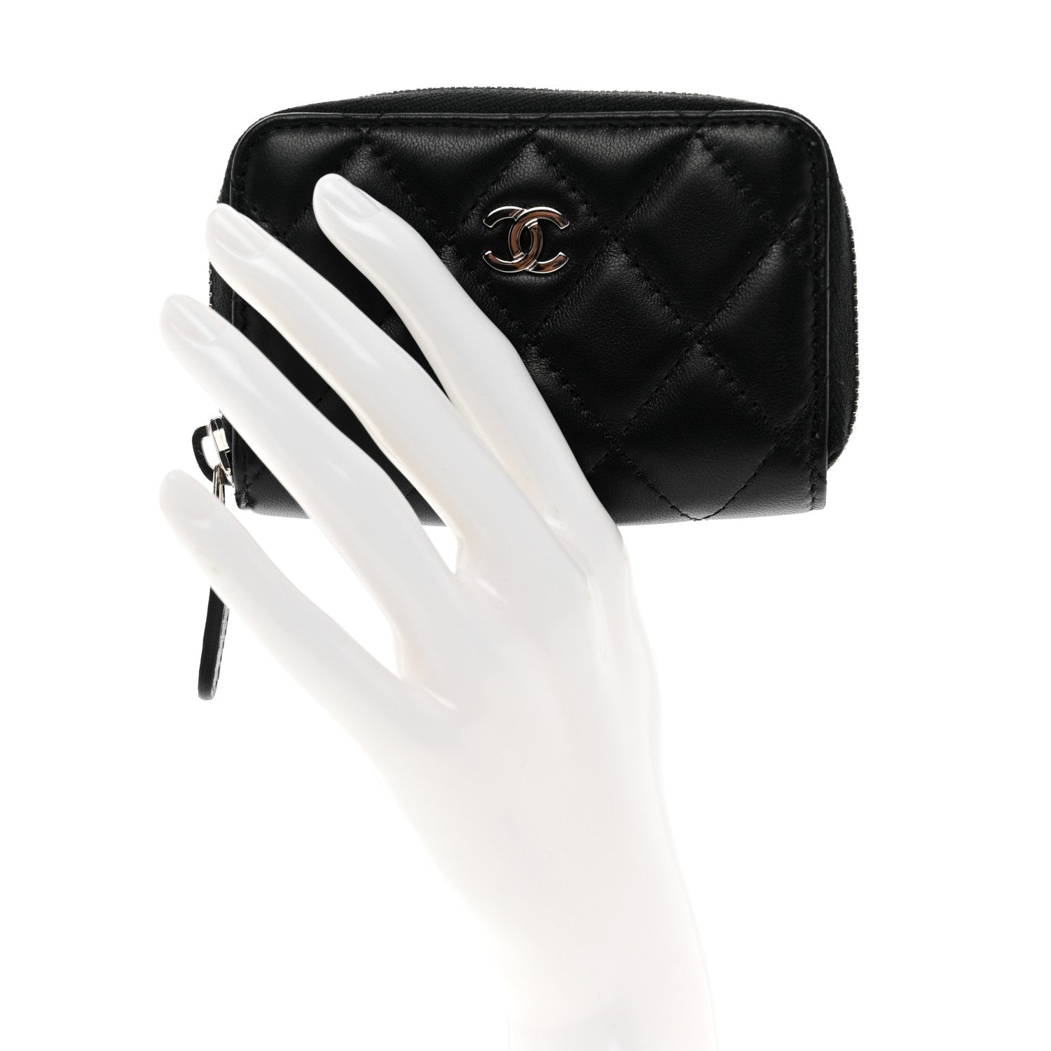 Chanel Lambskin Quilted Zip Coin Purse Black 2 of 8