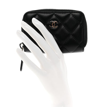 Chanel Lambskin Quilted Zip Coin Purse Black 2 of 8