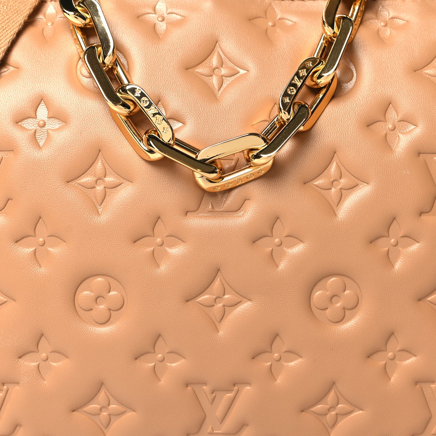 Louis Vuitton Lambskin Embossed Monogram Coussin PM Camel 9 of 11