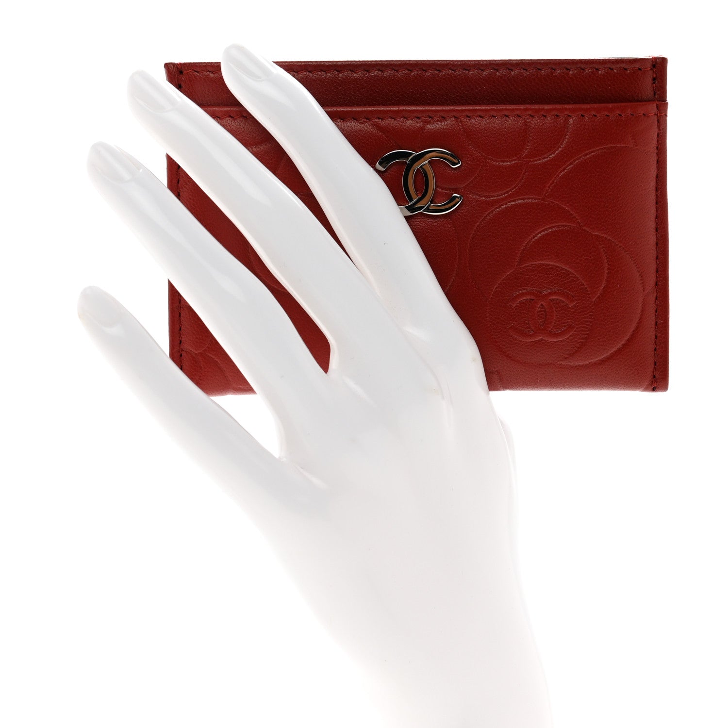 Chanel Lambskin Camellia Embossed Card Holder Red 2 of 8