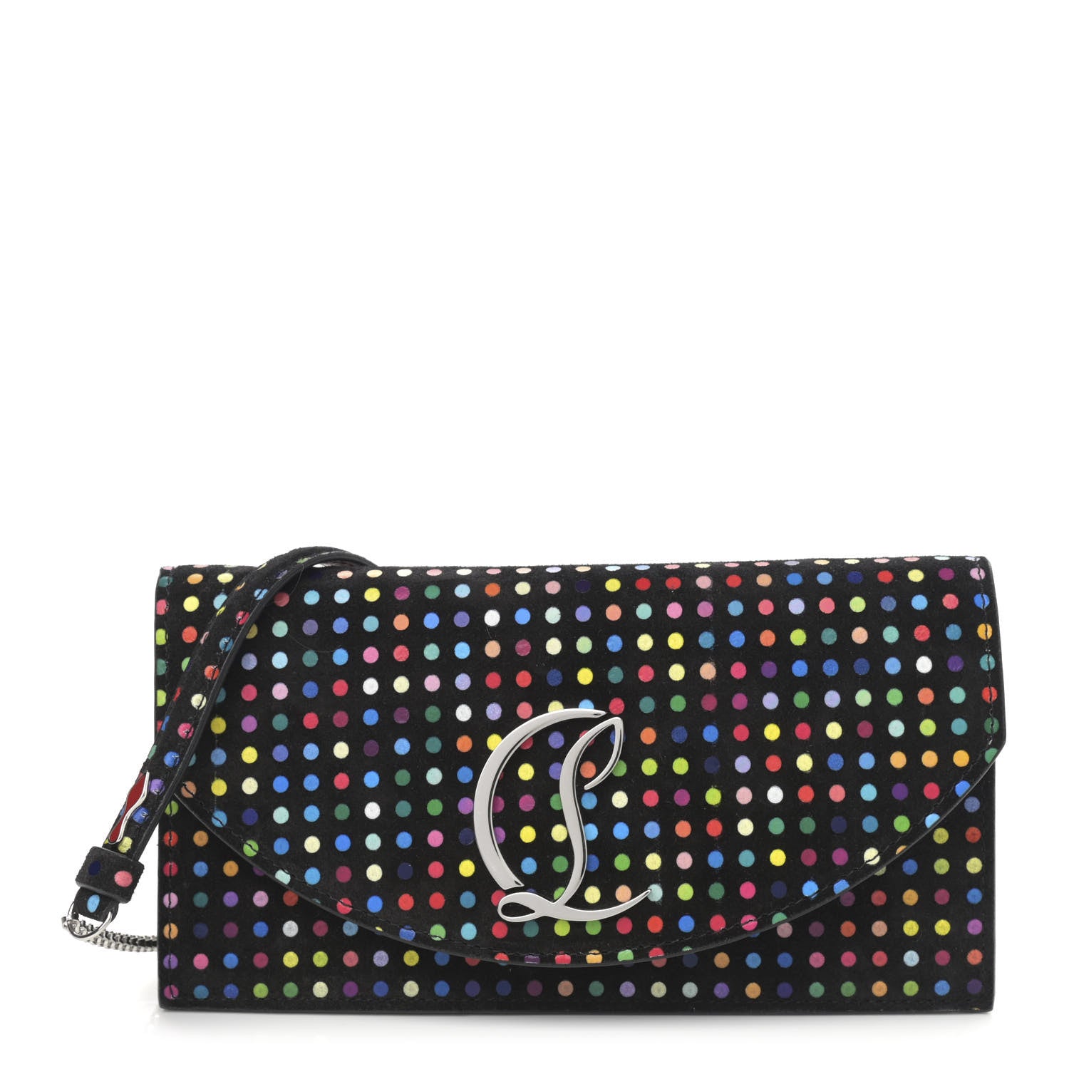 Christian Louboutin Suede Polka Dot Loubi54 Crossbody Clutch Black Multicolor 1 of 9
