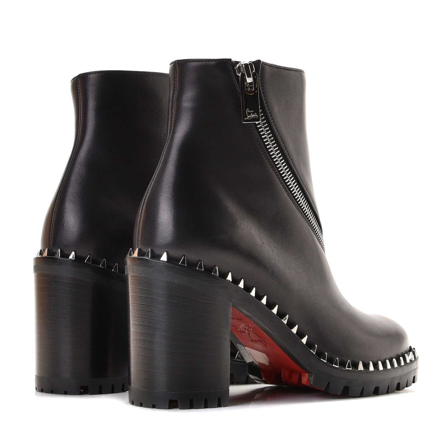 Christian Louboutin Calfskin Spikes Birgitta Lug 70 Zip Around Ankle Boots 35 Black 4 of 12