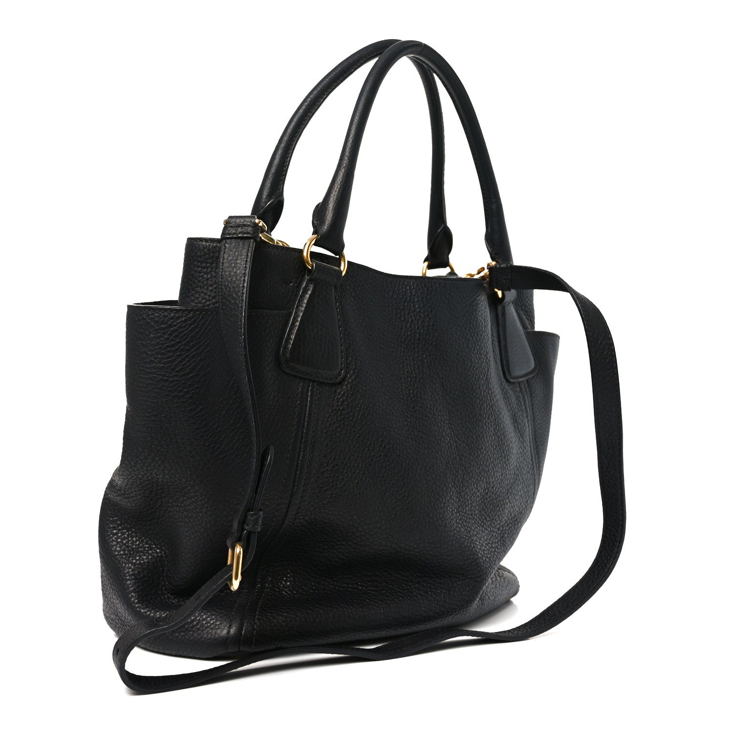 Prada Vitello Daino Side Pocket Tote Black 3 of 9