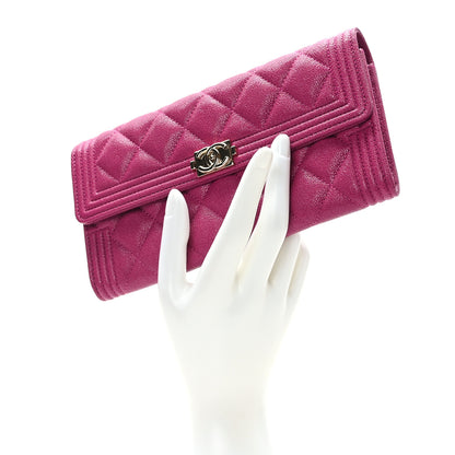 Chanel Caviar Quilted Large Boy Gusset Flap Wallet Fuchsia 2 of 9