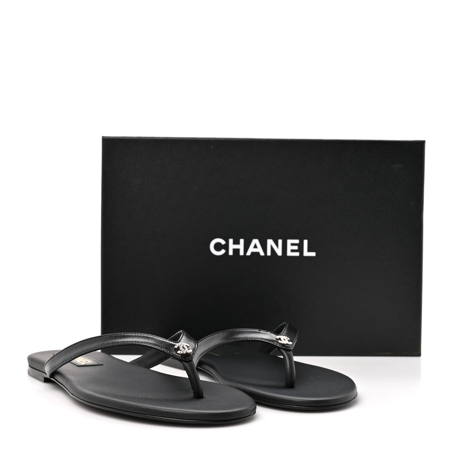 Shiny Lambskin Crystal CC Thong Sandals 39.5 Black