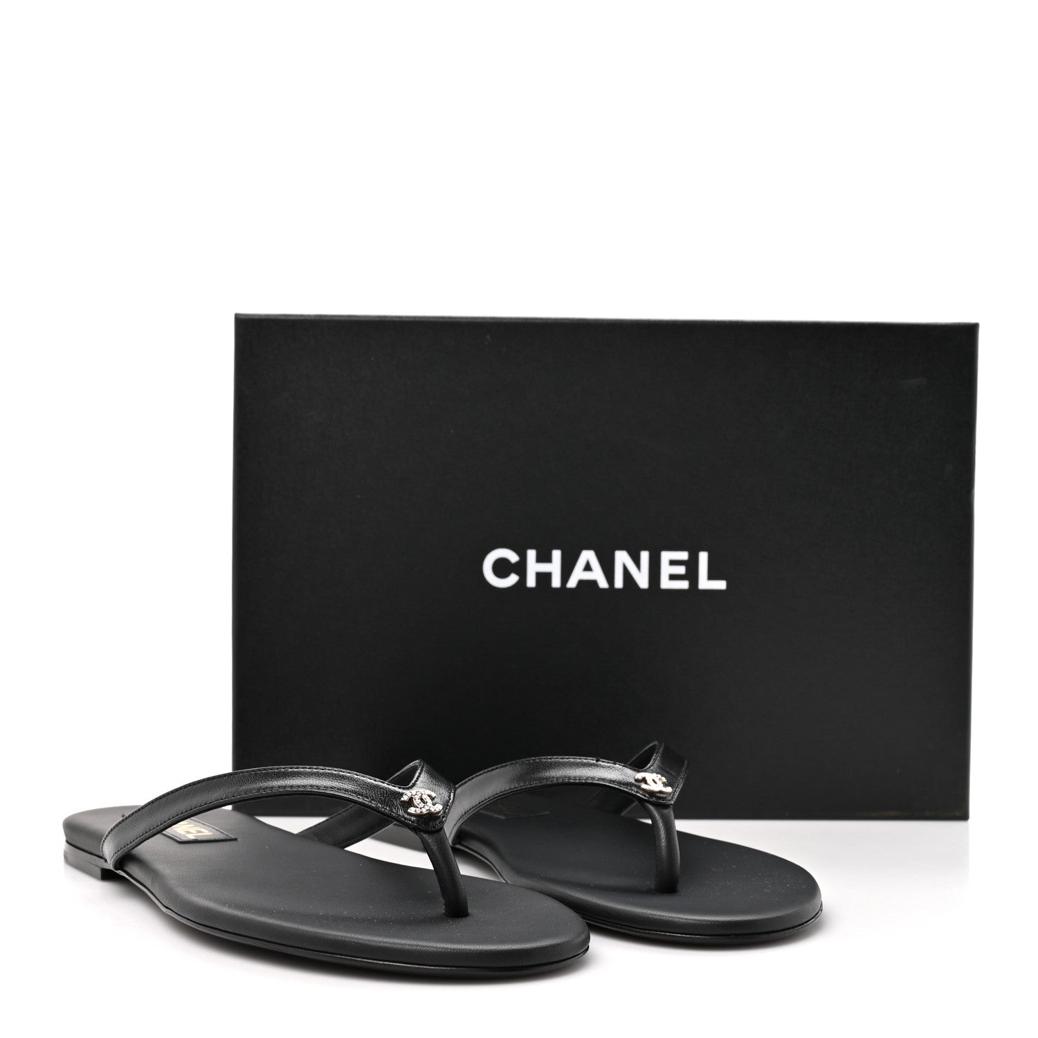 Chanel Shiny Lambskin Crystal CC Thong Sandals 39.5 Black 10 of 10