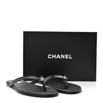 Chanel Shiny Lambskin Crystal CC Thong Sandals 39.5 Black 10 of 10
