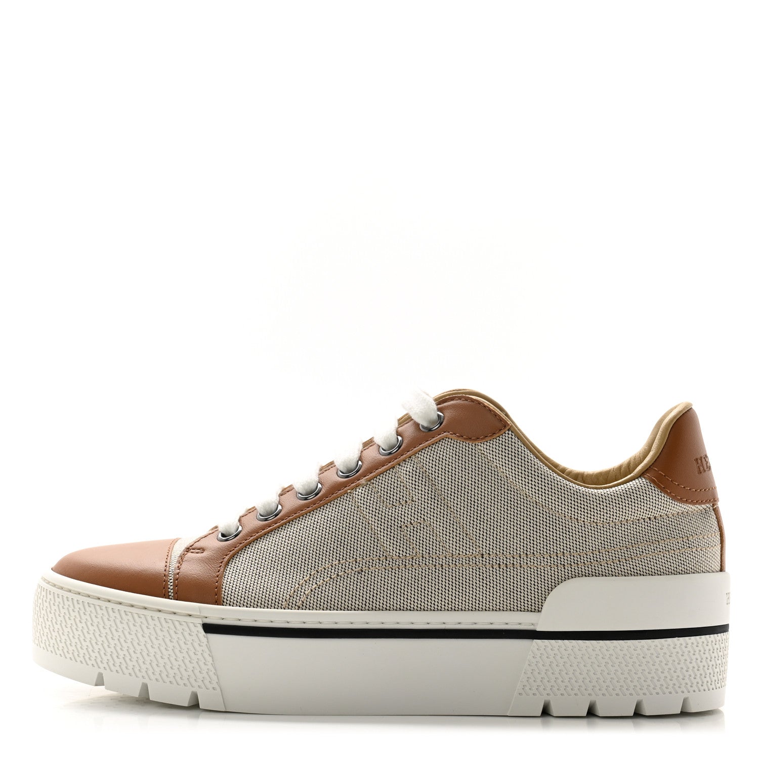 Hermes Canvas Calfskin Womens Voltage Sneakers 35.5 Prunoir Naturel 1 of 9