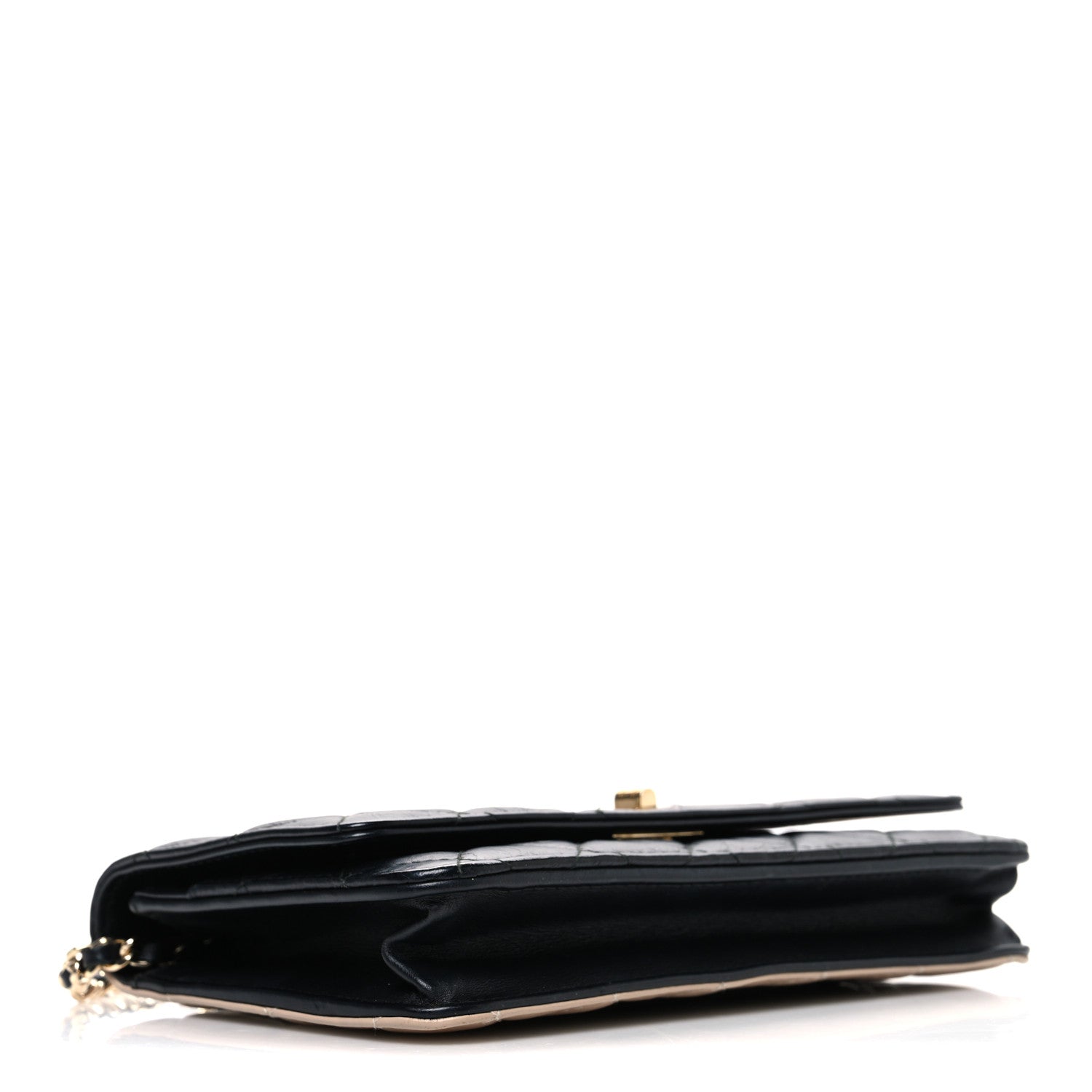 Chanel Aged Calfskin Quilted Reissue Wallet On Chain WOC Beige Black 4 of 12