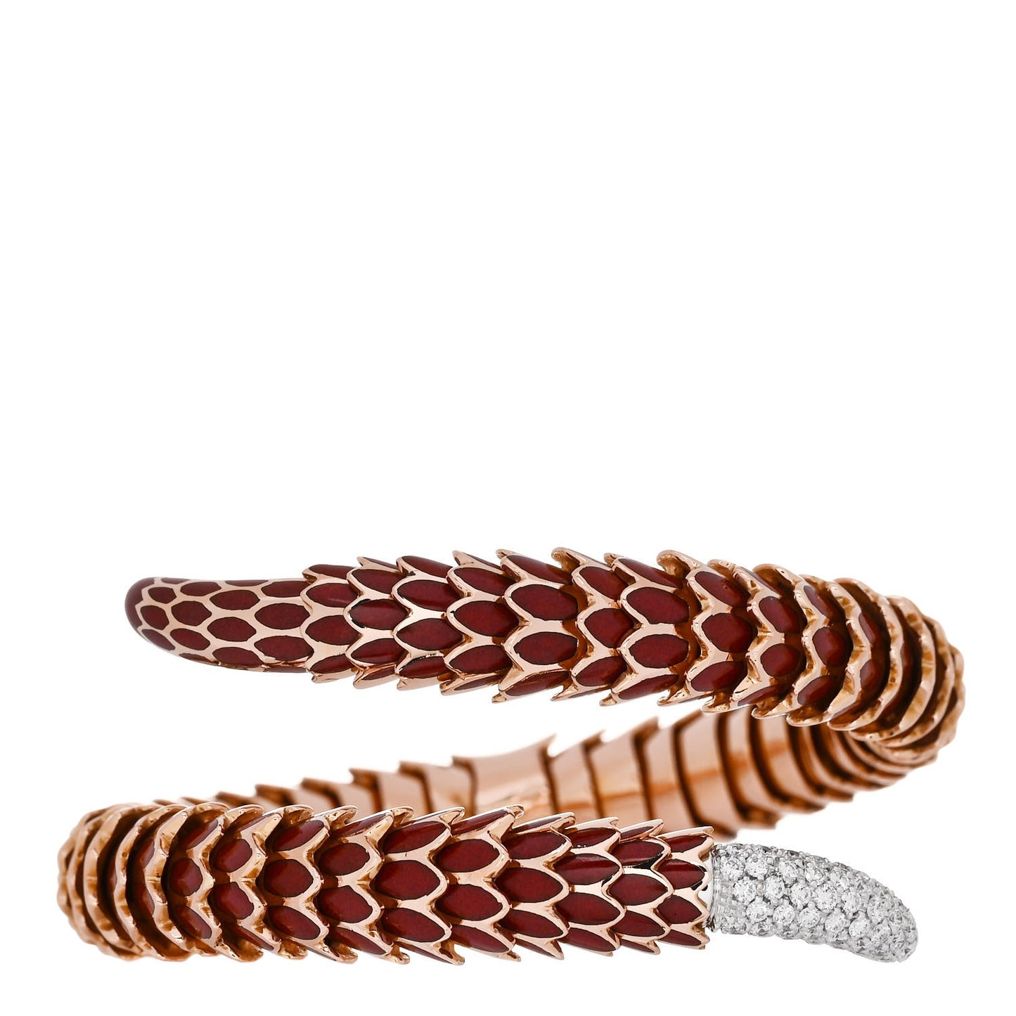 18K Rose White Gold Enamel Diamond Cobra Coil Bracelet Red