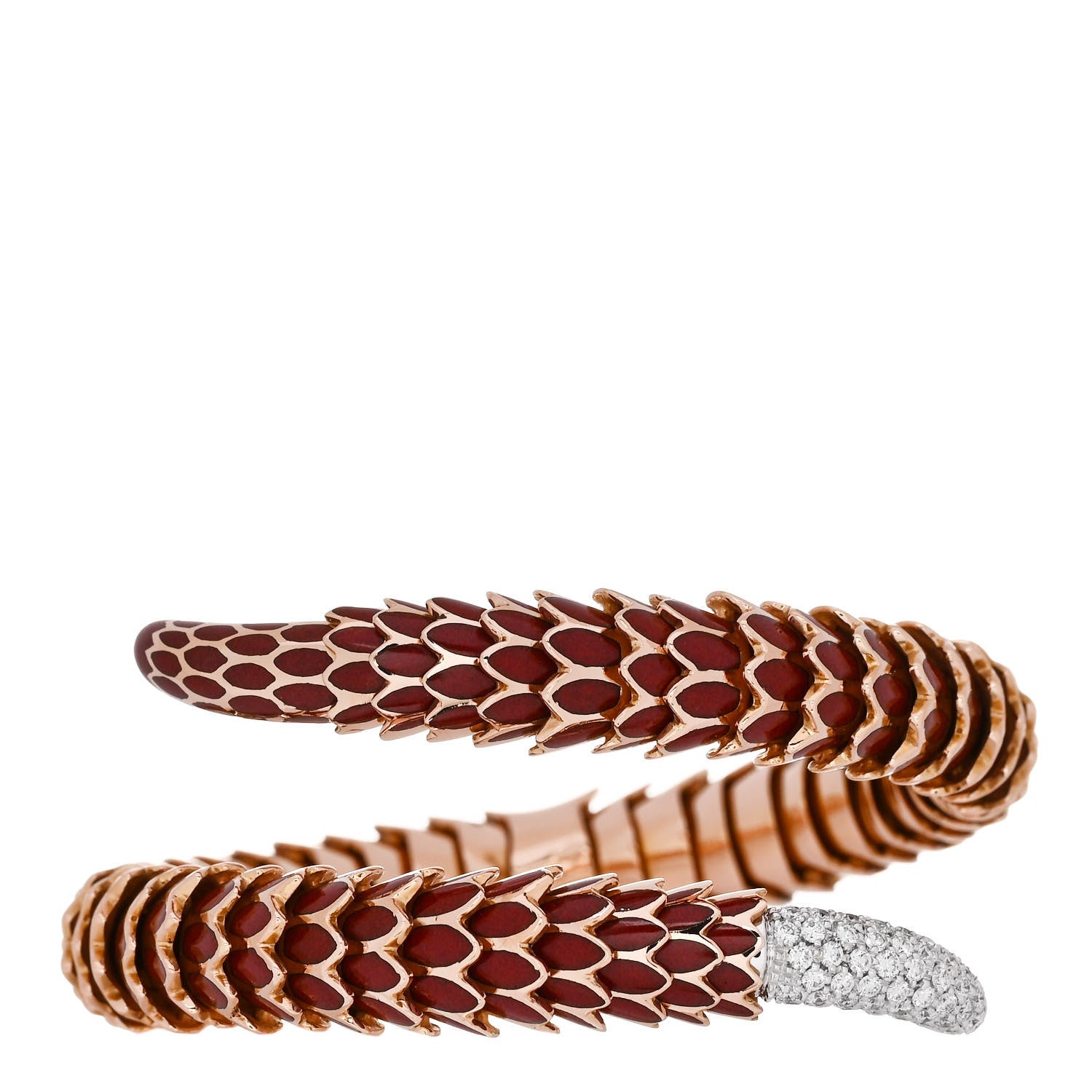 Roberto Coin 18K Rose White Gold Enamel Diamond Cobra Coil Bracelet Red 1 of 4