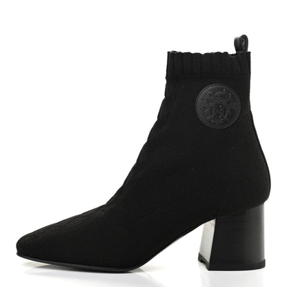 Hermes Knit Calfskin Volver Ankle Boots 36.5 Black 1 of 7
