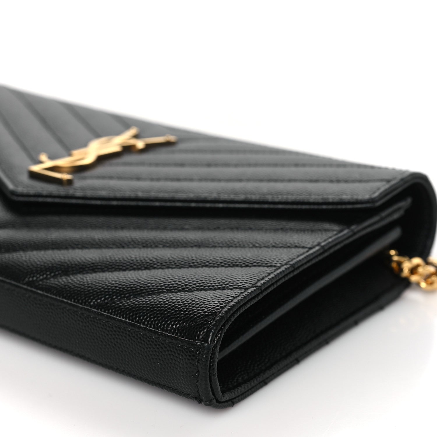 Saint Laurent Grain De Poudre Matelasse Chevron Monogram Chain Wallet Black 9 of 9
