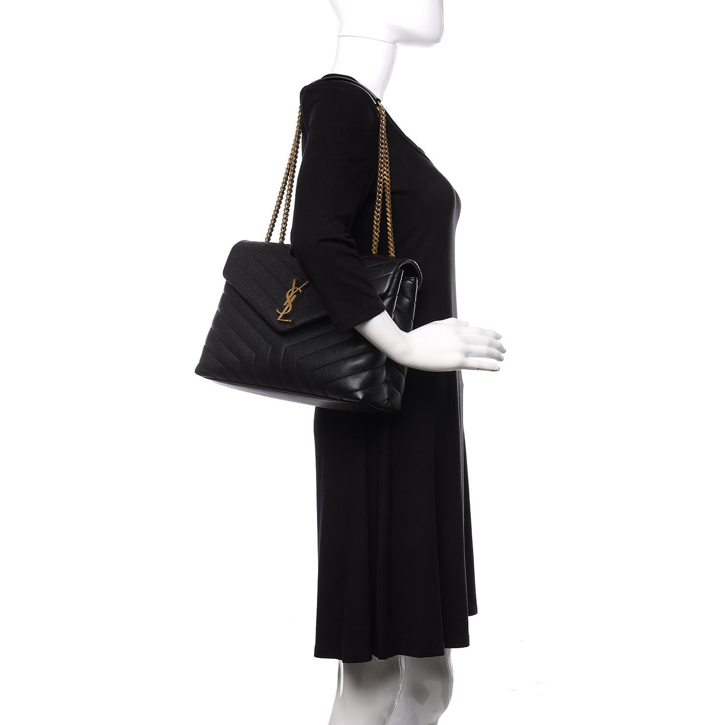 Grain de Poudre Calfskin Y Quilted Monogram Medium Loulou Chain Satchel Black