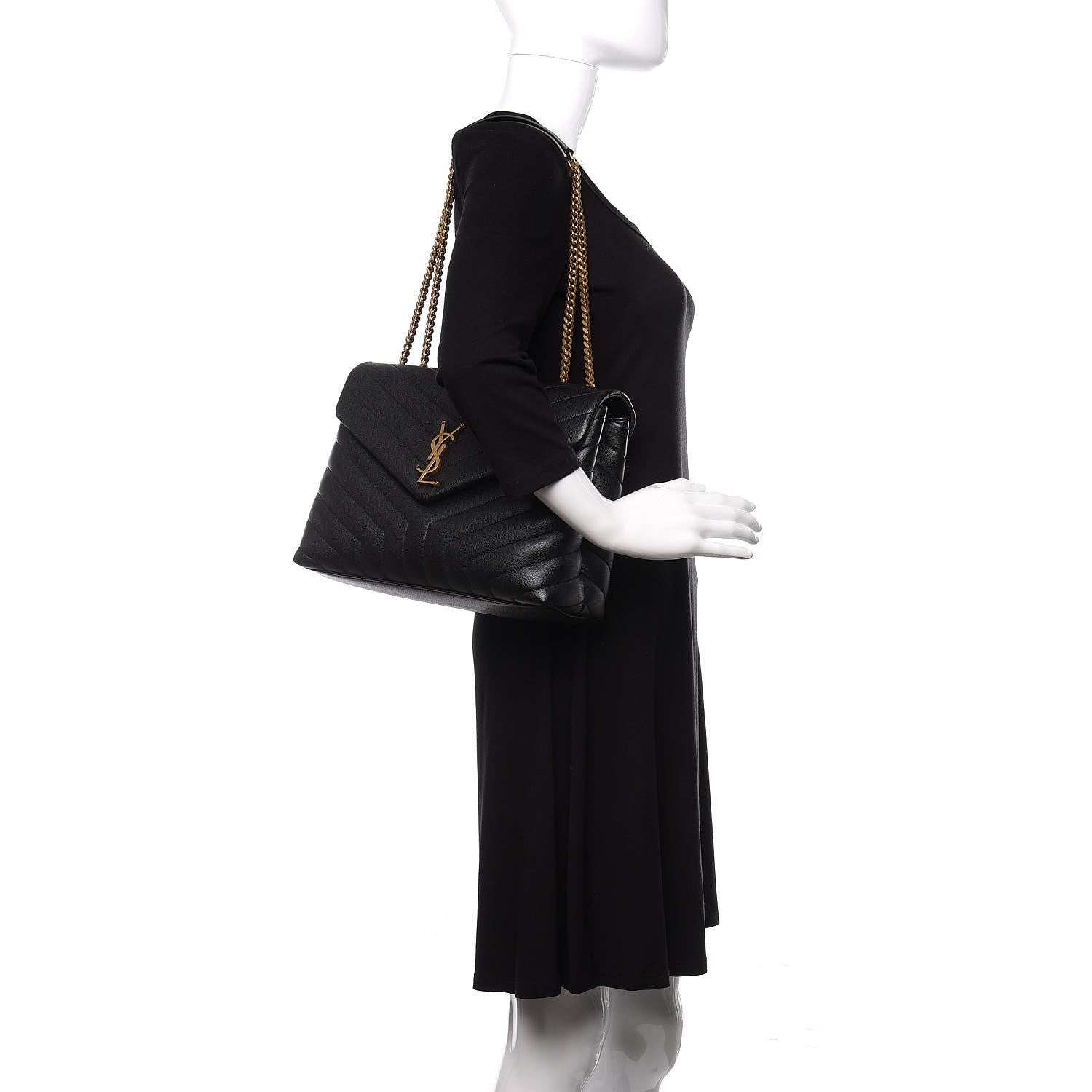 Saint Laurent Grain de Poudre Calfskin Y Quilted Monogram Medium Loulou Chain Satchel Black 2 of 11