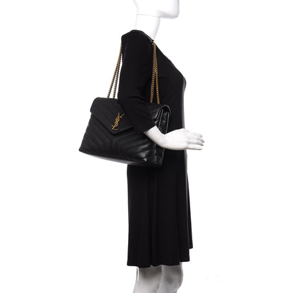 Saint Laurent Grain de Poudre Calfskin Y Quilted Monogram Medium Loulou Chain Satchel Black 2 of 11