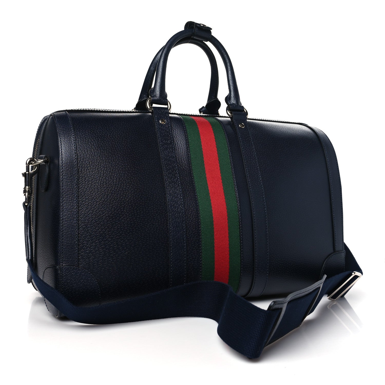 Gucci Textured Dollar Calfskin Web Medium Savoy Duffle Bag Blue 2 of 7