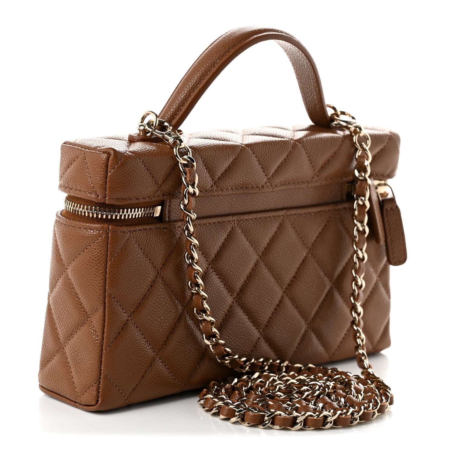 Chanel Caviar Quilted Top Handle Slim Vanity With Chain Camel 3 of 11