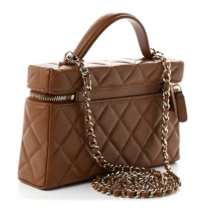 Chanel Caviar Quilted Top Handle Slim Vanity With Chain Camel 3 of 11