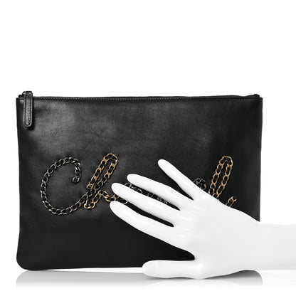 Chanel Calfskin Chain 20s Signe Medium Cosmetic Case Black 2 of 15