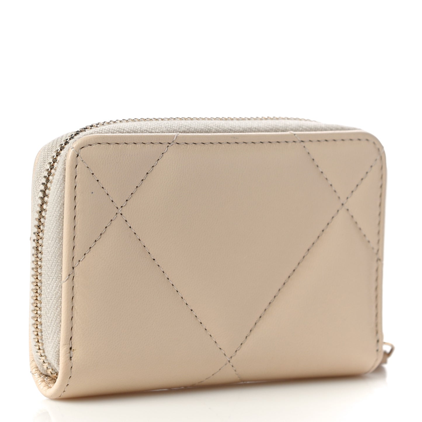 Lambskin Quilted 19 Zip Around Coin Purse Wallet Beige