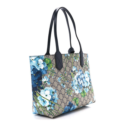 Gucci GG Supreme Monogram Blooms Small Reversible Tote Beige Blue Navy 2 of 10