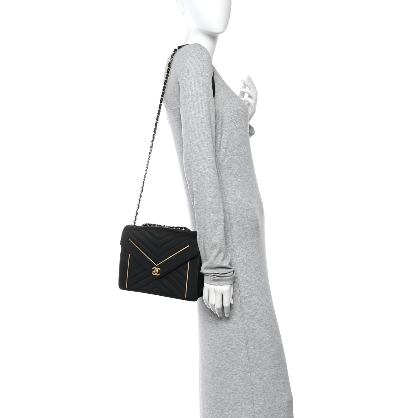 Lambskin Reversed Chevron Quilted Flap Black