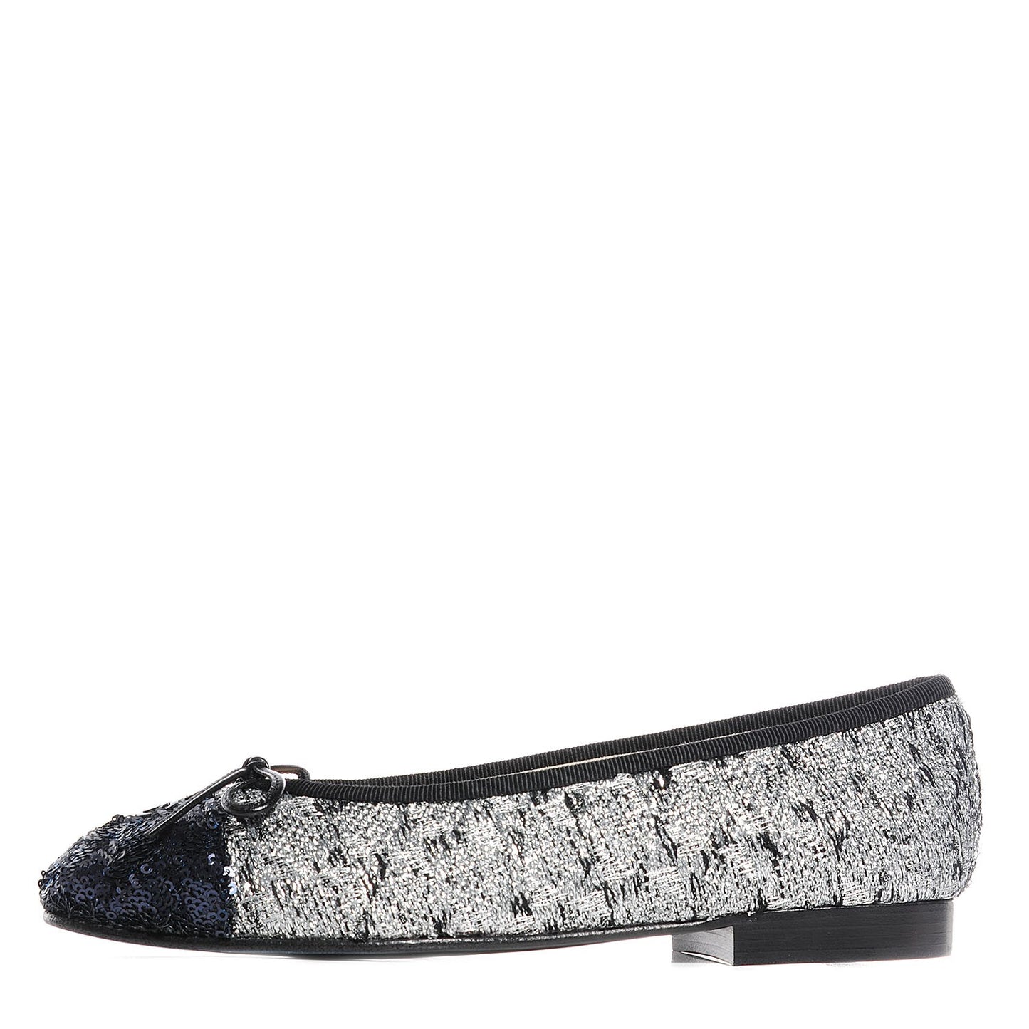Tweed Sequin Cap Toe Ballerina Flats 35 Black Blue